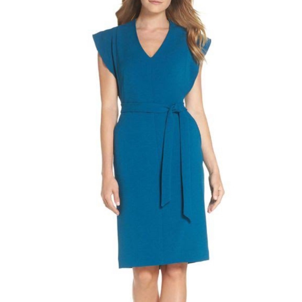 Eliza J Ruffle Dress in Teal Blue - Picture 1 of 3